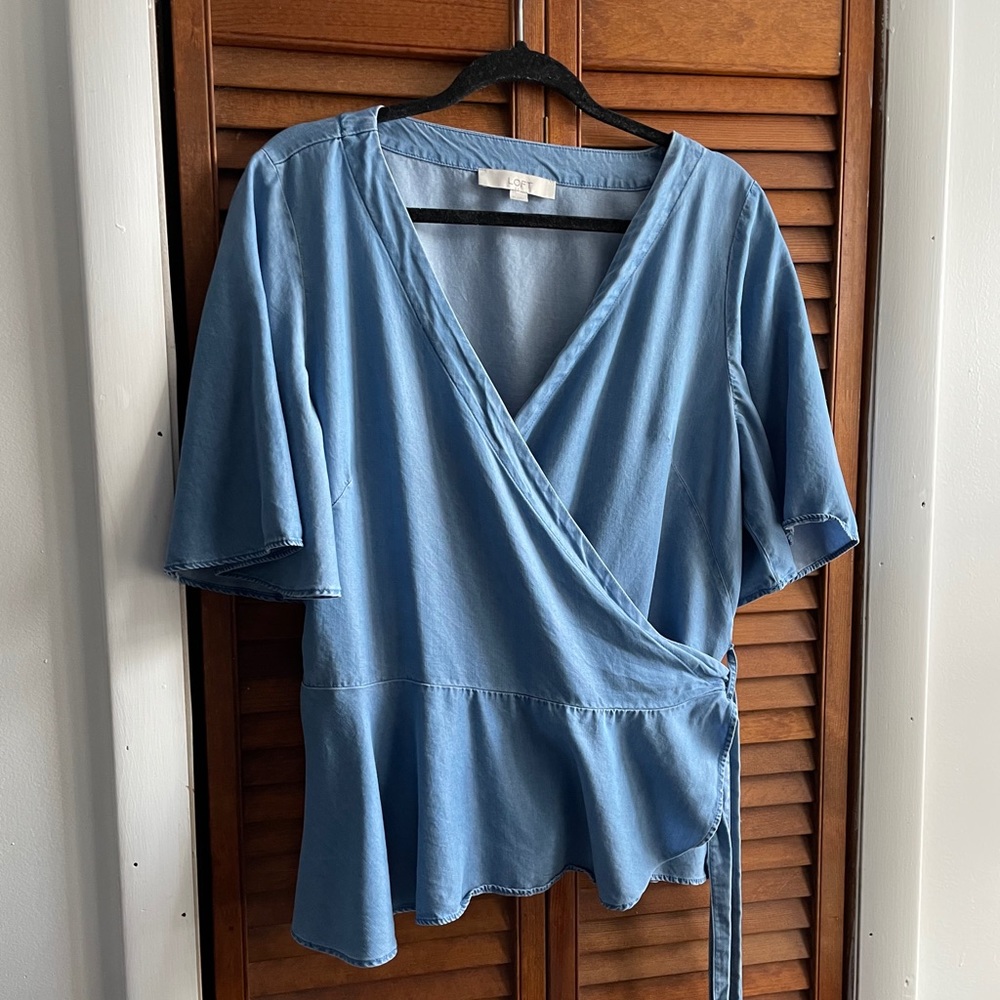 LOFT Denim Wrap Blouse